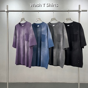 T-shirt vierge pour homme, personnalisable en gros, 275 g/m², style streetwear robuste, avec poche, effet délavé à l'acide, effet éclaboussures de peinture, effet vintage et vieilli - Product Image 1