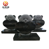 Vente en gros usine, personnalisation : Pierre tombale commémorative pour enfants en granit noir poli, sculptée à la main, motif ours en peluche et cœur