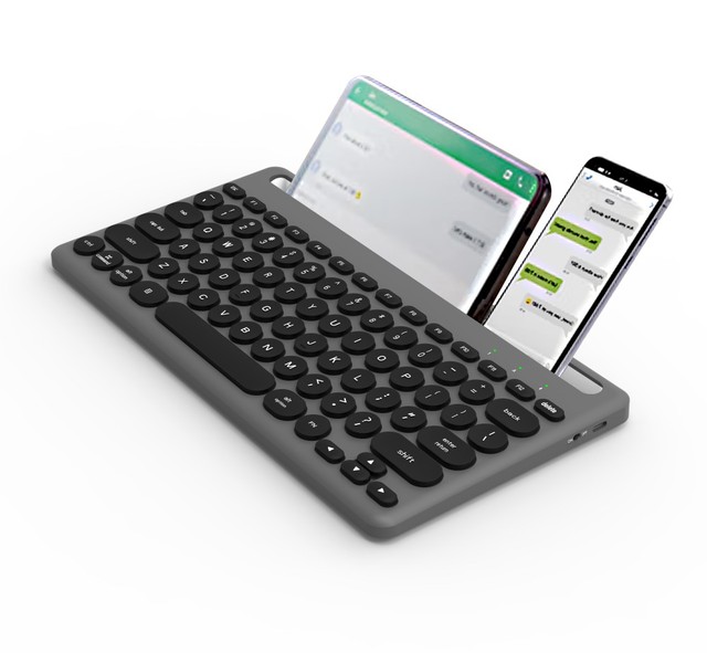 Hot Selling Slim Portable Mini 78 Keys Rechargeable Dual Mode Wireless BT Keyboard with Holder Slot for Tablet and Phone