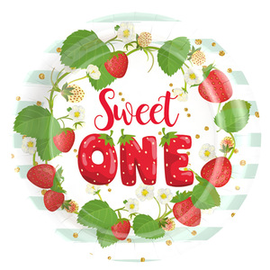 Plato de papel para fiesta de cumpleaños con temática de <span class=keywords><strong>fresa</strong></span>, vaso de papel, pastel de frutas de verano para niños, decoración, juego de cubiertos de revelación de género - Product Image 6