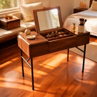 Bureau personnalisé Vanity 1100x500mm, miroir d'écriture de 750mm de hauteur, en bois d'acajou africain, avec rangement et tabouret assorti pour chambre à coucher et événements