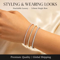 LEPAI Colliers de mode, Vente directe usine, Chaîne tennis en moissanite en argent sterling S925 de 3 mm, Bracelet hip-hop à rangée unique, Bijoux