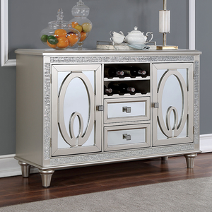 Contemporary Luxury Silver Extendable Server Solid Wood Storage Drawers <b>Mirror</b> <b>Tile</b> Accents Living Room Cabinet - Product Image 2