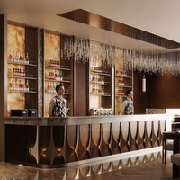 Ensemble de mobilier de bar haut de gamme tout-en-un : présentoir flottant, comptoir, tabourets, éclairage et assistance à vie dans le monde entier