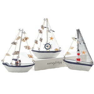Mini ornement de bateau à voile nautique bleu de Style méditerranéen 1pc artisanat en bois pour la décoration intérieure et la fête d'anniversaire Art déco Design - Product Image 1