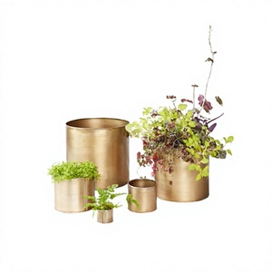 Ensemble de 5 jardinières en aluminium couleur or, différentes tailles, forme ronde, pour la décoration du balcon - Product Image 1