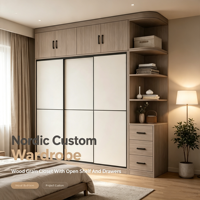 Meubles de chambre à coucher, armoire pliable facile à assembler, utilisation domestique, chambre à coucher, style moderne minimaliste, portes coulissantes en bois massif, tiroir
