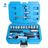 HTL 29PCS 패스 스루 코어 라쳇 소켓 세트 토크 렌치 자동차 수리 공구 스크루드라이버