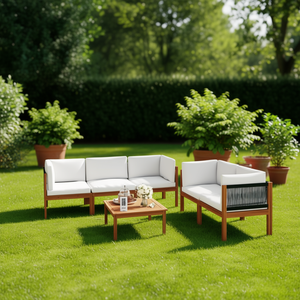 Set Lounge da Giardino in Legno di Acacia per 4 Persone, Arredamento Esterno Contemporaneo - Product Image 2