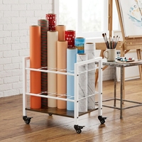 Chariot de rangement métallique à 15 compartiments pour plans, avec roulettes, patins réglables, blanc thermolaqué, personnalisable, mobile