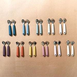 Cuillère et fourchette en silicone pour bébé, en acier inoxydable, sans BPA, 5 pièces - Product Image 2