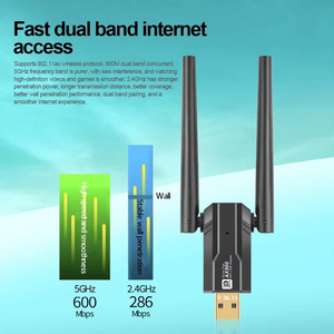 Wifi <span class=keywords><strong>Adapter</strong></span> 900Mbps, Dual Band 5G/2.4G USB 2.0 Dongle Với Ăng-ten Đôi Dài Phạm Vi Mạng Không Dây <span class=keywords><strong>Adapter</strong></span> Cho Máy Tính Để Bàn PC - Product Image 5