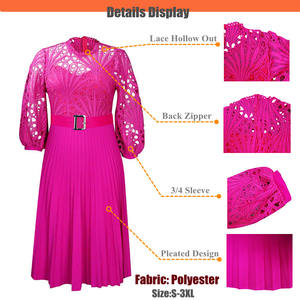 Robes plissées élégantes pour femmes africaines, manches lanternes, ceinture, robe de soirée de mariage pour femme, robe trapèze - Product Image 4