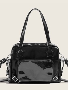 Bolso bandolera personalizado con ventana transparente, diseño de reloj despertador con gatito negro, para exhibir pines DIY - Product Image 3