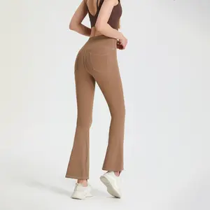 Vendita calda 2023 lunga lunghezza a vita alta Casual gamba larga Leggings Fitness tasche posteriori da donna pantaloni svasati Jean Yoga