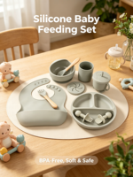 Ensemble de 10 assiettes et bols modernes en silicone de qualité alimentaire pour bébé, motif dessin animé, vaisselle pour bébé