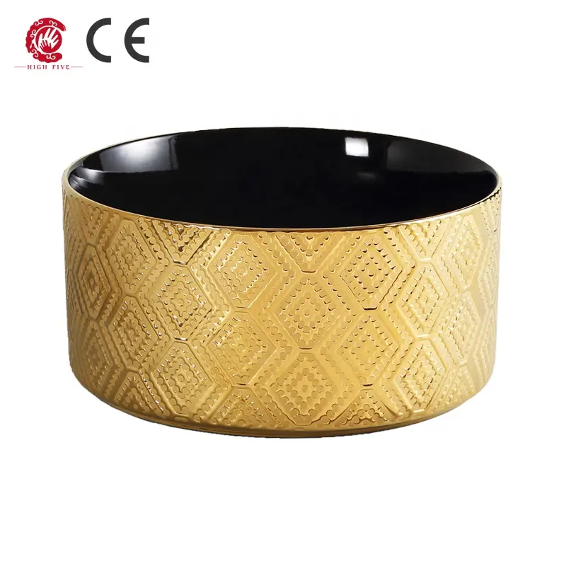 Mid East South America Southeast Asia Geometric Gold Black luxury hotel ceramic bathroom wash basin sink bathroom basin sink