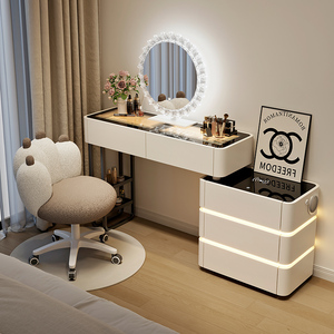 Fabricante de Conjuntos de Muebles de Dormitorio Modernos con Tocador, Espejo con Luz, Almacenamiento y Cubierta de Vidrio para Hogar y Hotel OEM - Product Image 3