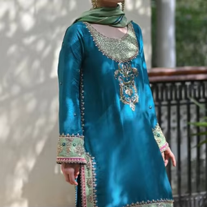 TRENDY--INDIAN/PAKISTANI ZARI BRODERIE TRAVAIL sur KURTA, SALWAR AVEC ROBE DUPATTA pour fête-porter-robe pour fête/mariage - Product Image 6