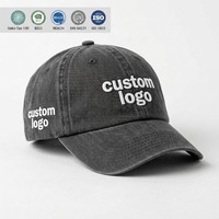 Casquette de baseball non structurée en coton vintage à 6 panneaux avec logo personnalisé brodé, effet délavé et sangle réglable