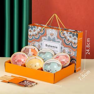 Service de table en porcelaine à motifs d'animaux de dessin animé créatifs, bol en céramique avec baguettes, 2 bols, vaisselle, ensemble cadeau pour mariage - Product Image 2