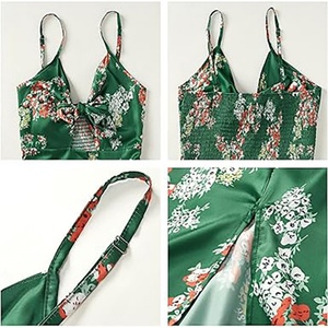 สินค้าใหม่ล่าสุด ชุดเดรสลำลองทรงเอ สไตล์แฟชั่นลายดอกไม้ ผ้าซาตินเป็นมิตรกับสิ่งแวดล้อม ความยาวระดับเข่า เปิดหลัง ทรงเอไลน์ เหมาะสำหรับฤดูร้อน - Product Image 4