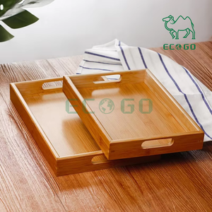 Rectangular de madera Desayuno Cena Comida Sofá Fiesta Platos Bandeja de servicio de bambú natural - Product Image 2
