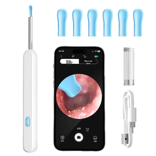 WiFi Wireless Visual Otoscope Camera Smart Ear Scoop Cleaning Kit Portable Earwax Removal Tool 6 LED Lights <1H Charging CHIPAI