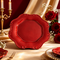 Assiette à dîner ronde en plastique écologique rouge de 13 pouces, idéale pour les mariages, les fêtes, les banquets, les dîners et les réceptions