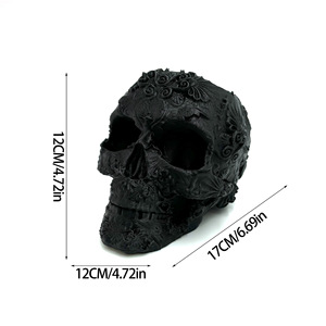 Skull <b>Makeup</b> Brush Holder Desktop Organizer Black Pink Plastic 3D Printed Cosmetic Storage <b>Box</b> With Decorative Design - Product Image 4