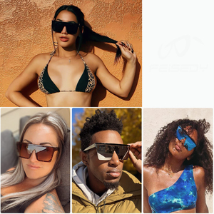 แว่นกันแดดทรงสี่เหลี่ยมขนาดใหญ่แบบชิ้นเดียวสำหรับผู้หญิงและผู้ชาย รุ่นใหม่ ผลิตตามสั่งจากโรงงาน คุณภาพสูง เลนส์สีเขียวแบบกระจก - Product Image 2