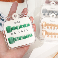 Faux Ongles à Presser Vert Teal Ombré Faits Main Couverture Complète Réutilisables en Gel avec Boîte de Présentation Transparente Logo Personnalisé Vente en Gros