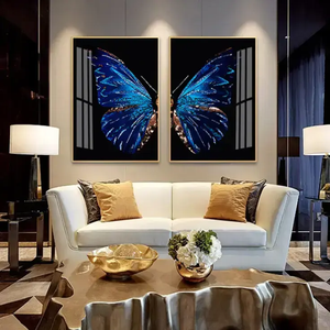 Tableau décoratif moderne de luxe léger, peintures d'animaux papillons, nature morte, dessin diamant, art mural en porcelaine cristalline - Product Image 5
