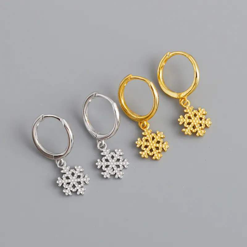 Joyeux Noël Cadeaux 925 Sterling Silver Boucles D'oreilles De Noël Or Petit Cercle Hoop Flocon De Neige Boucles D'oreilles Pour Les Femmes Cadeaux De Vacances Bijoux