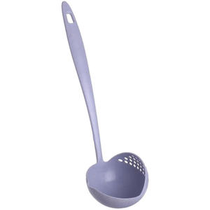 Cuchara de sopa de plástico con mango largo 2 en 1 cuchara de olla caliente restaurante cuchara de filtro de paja de trigo para el hogar - Product Image 1