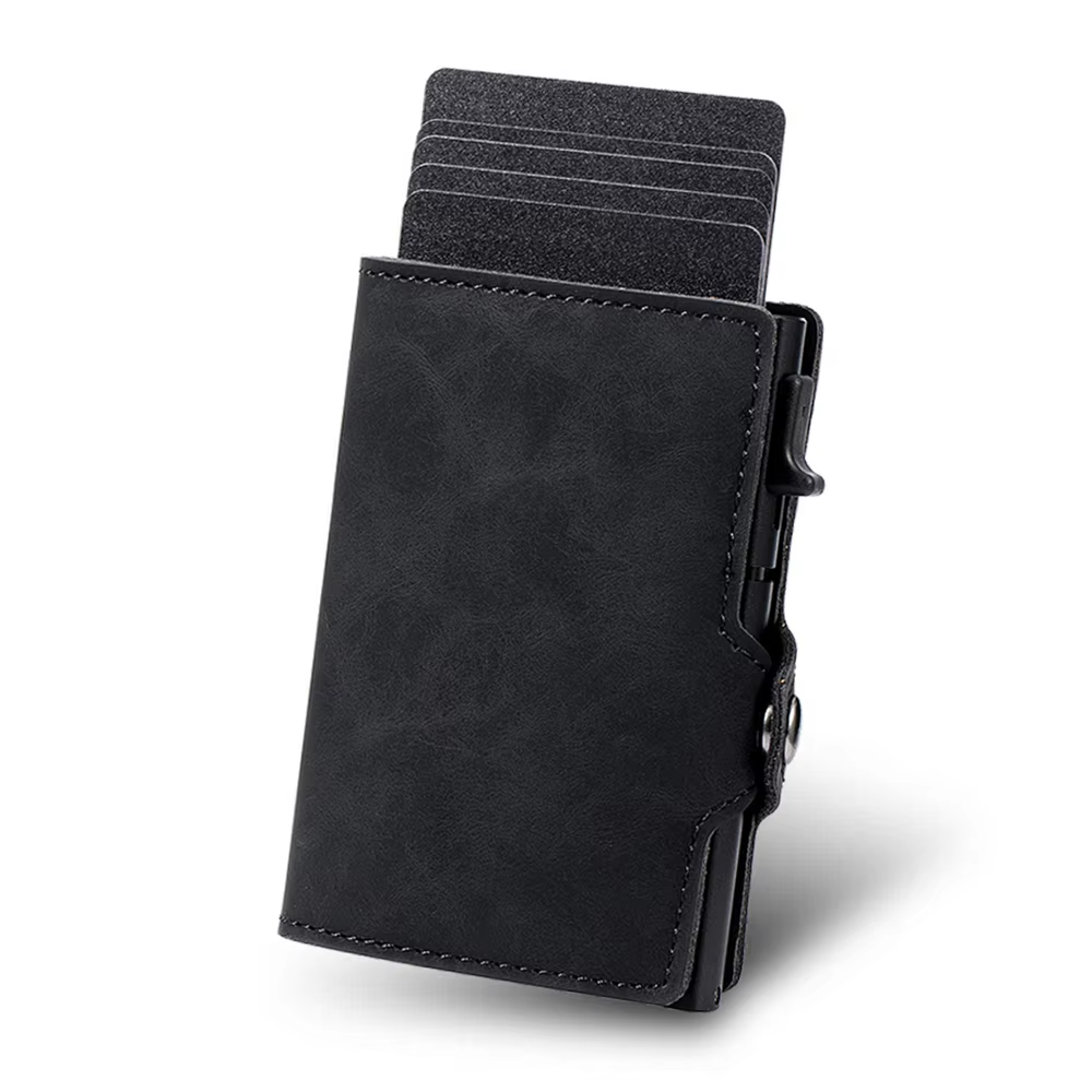 HackSafe RFID Blocking Slim Leather Wallet - Black, Compact Design
