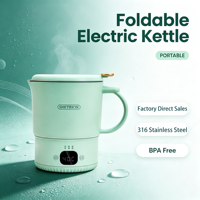 Bouilloire électrique pliable portable grande capacité, bouilloire de voyage intelligente de qualité alimentaire, bouilloire électrique en acier inoxydable 316