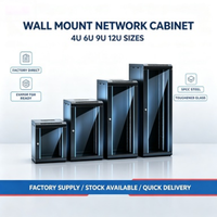 Rak Server Pintu Kaca Temper Berkualitas Tinggi 6U 9U 4U Kabinet Jaringan Profesional untuk Pusat Data, Warna Hitam, Tahan Air