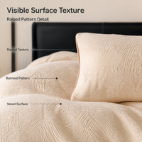 Parure de lit 4 pièces en velours de lait polyester texturé, motif brûlé, teinture réactive, avec housse de couette