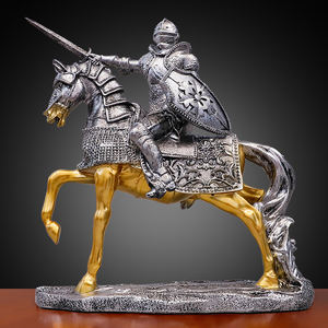 手塗り樹脂ブロンズローマ戦士像盾と槍ミニチュア置物カスタム戦士像 - Product Image 1