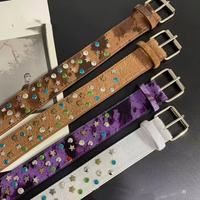 Ceinture en PU pour femme, motif léopard, douce et fourrée, avec boucle carrée étoilée ornée de strass, idéale pour le jean