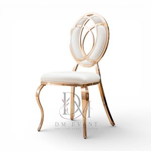 Chaise de réception de mariage en acier inoxydable or rose à double anneau avec coussin blanc pour salles de banquet – Vente en gros de sièges - Product Image 1