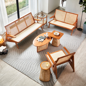 Ensemble de canapés sectionnels en rotin avec coussins moelleux inclinables, tressage en canne naturelle pour appartements, hôtels et espaces de vie - Product Image 2