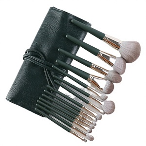 14Pcs Green Wood Handle Makeup Brush Set Synthetic Hair Face Beauty Tool with <b>Bag</b> - Product Image 2
