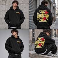 Hoodie Grafis Ukuran Besar dengan Cetakan Salib Emas dan Bintang, Sweatshirt Hitam Streetwear, Custom, Grosir, Suplai dari Cina