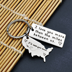 Tôi yêu bạn nhiều hơn dặm giữa chúng tôi đi xa nhà nước Móc Chìa Khóa Ngày Valentine món quà dài khoảng cách mối quan hệ Keychain - Product Image 5