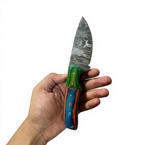 Cuchillo de acampada de hoja fija Drop Point de acero de Damasco con mango de madera Pakka azul de 20 cm, cuchillo de supervivencia para exteriores DIY - Product Image 4