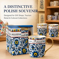 Tasse en céramique souvenir de Pologne, Europe, motif floral d'art populaire, tasse à café personnalisée, cadeau, fabricant, OEM, ODM, vente en gros