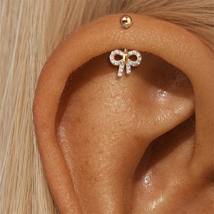 18K Gold Plated S925 Sterling Silver Geometric Zircon Triangle Bow Trapezoid Ball Vertical <b>Helix</b> Piercing <b>Stud</b> Earring - Product Image 5
