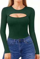 Femmes Sexy découpe avant évidé à manches longues body combinaisons doux confortable t-shirt tenue quotidienne pour les femmes